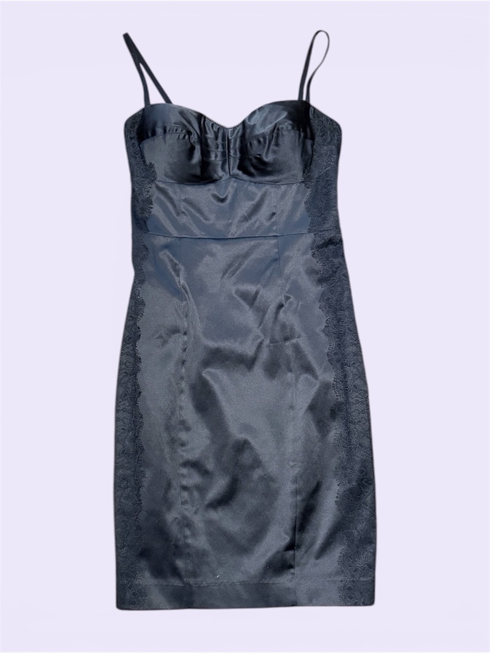 Guess Black Satin Slip Dress with Lace Side Panels